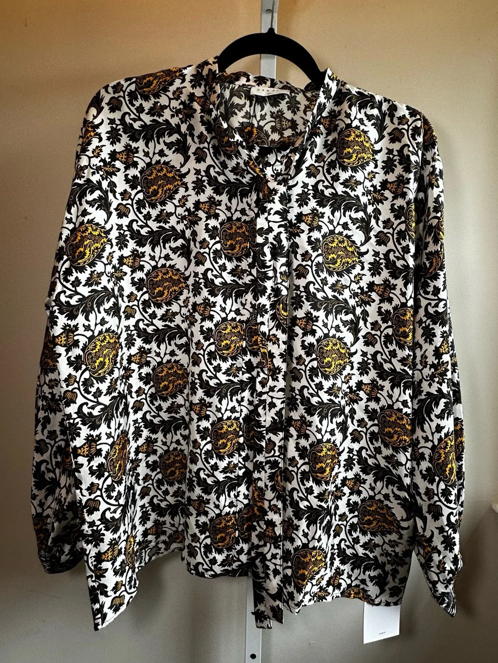 Sandro Dams Silk Twill Bow Shirt White Print NWT Size 4 (US 10)